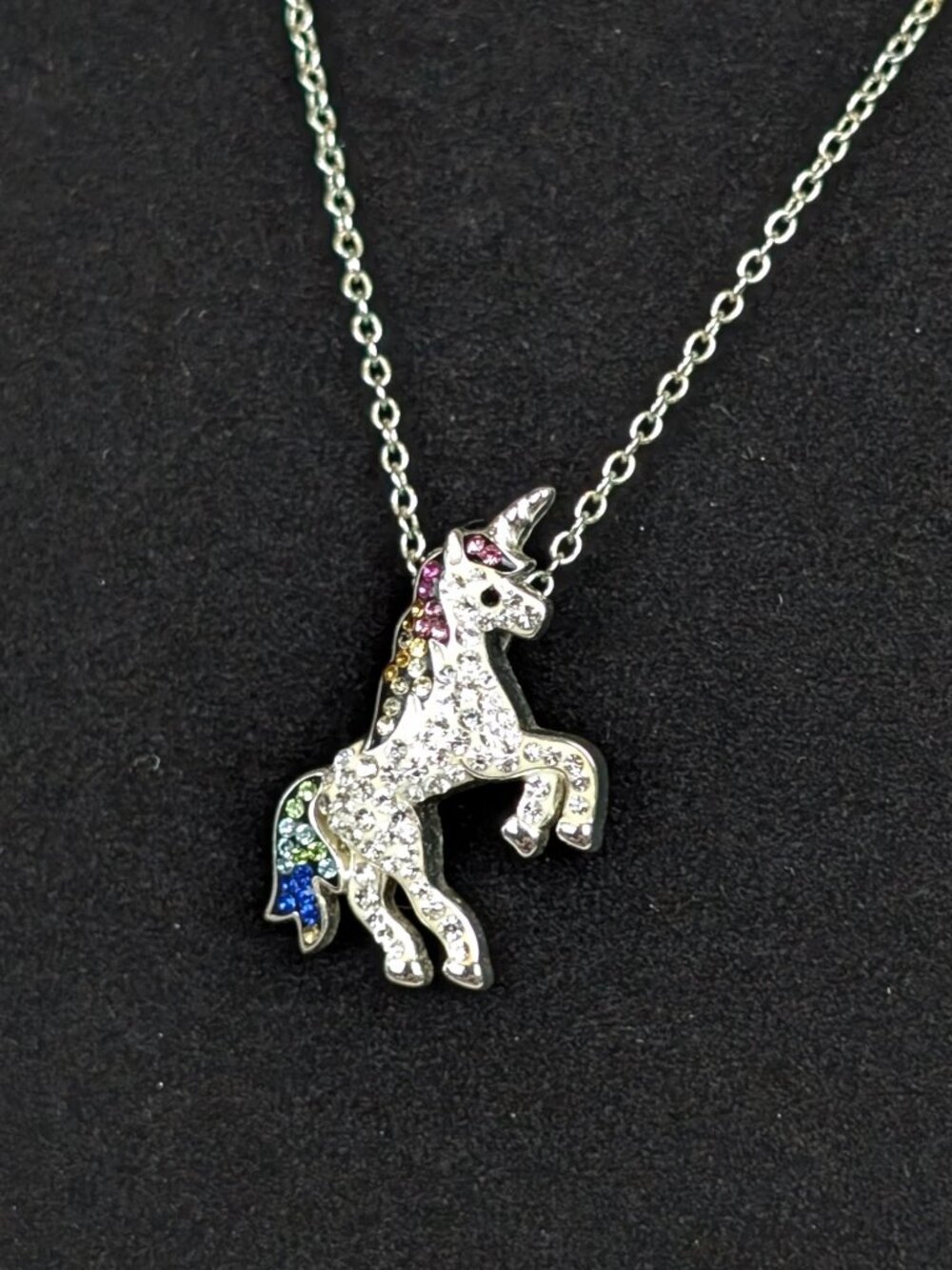 (2/$20) JCM Rhinestone Unicorn Pendant Necklace